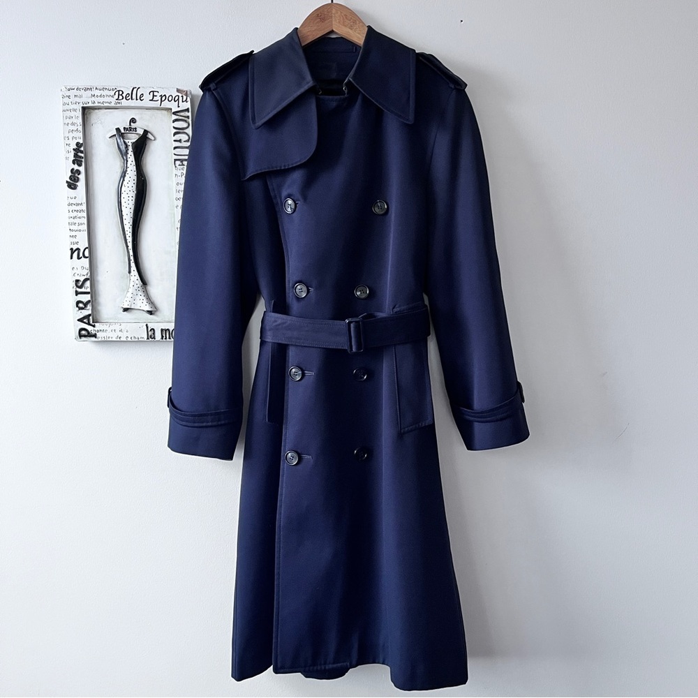 Men's Gleneagles Classic Double-Breasted Navy Blue Belted Trench Coat Size 36 S